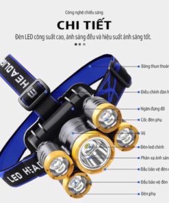 Đèn Pin Đội Đầu 5 Bóng Cực Sáng Kèm Pin Sạc với cường độ chiếu cực sáng