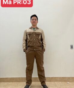 Quần áo bảo hộ vải pangrim phối màu nâu ghi