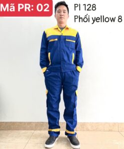 Quần áo bảo hộ vải pangrim phối màu xanh vàng